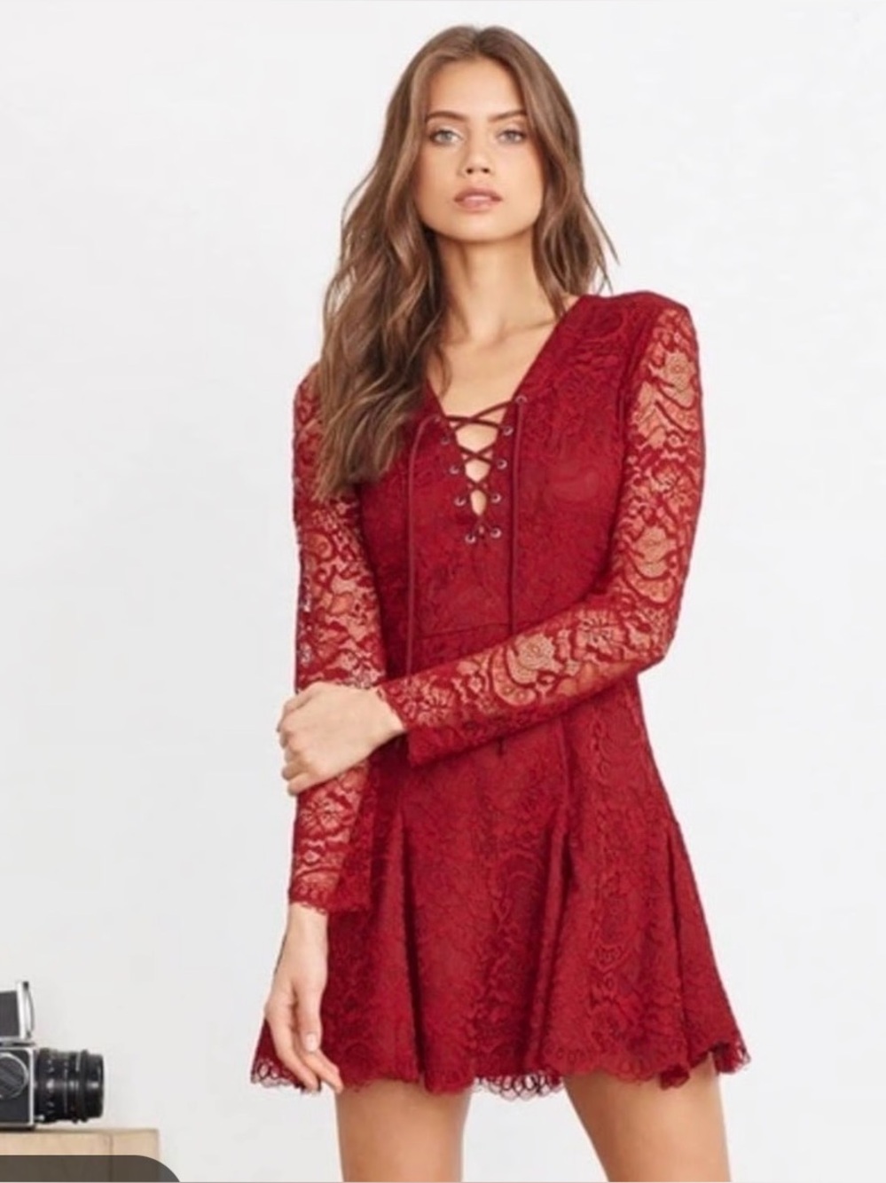 LOVERS + FRIENDS burgundy red lace mini dress